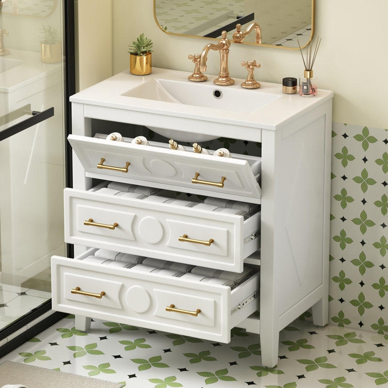 Ensemble de meuble-lavabo avec lavabo en céramique, Blanc