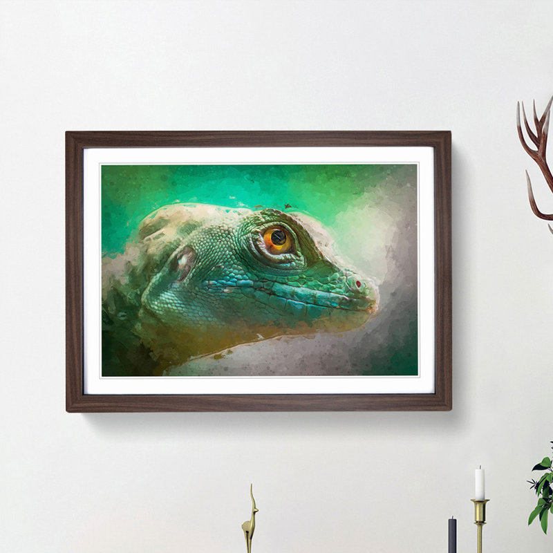 Green Lizard in Abstract - Picture Frame Graphic Art Print, Walnut Framed, 36cm H x 48cm W x 2cm D