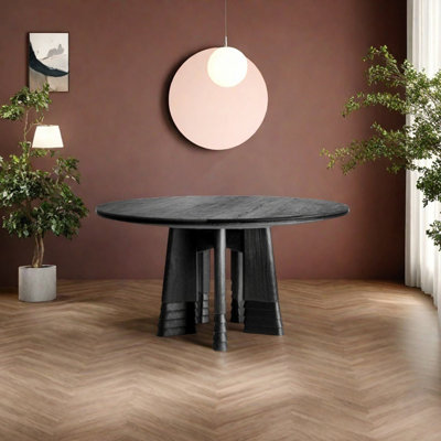 Table de salle à manger ronde en bois de frêne noir
