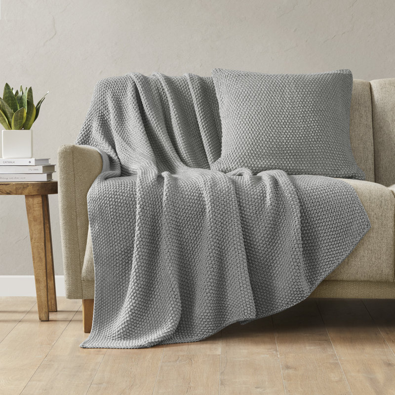 Gray Knitted Acrylic Cozy Machine Washable Throw Blanket