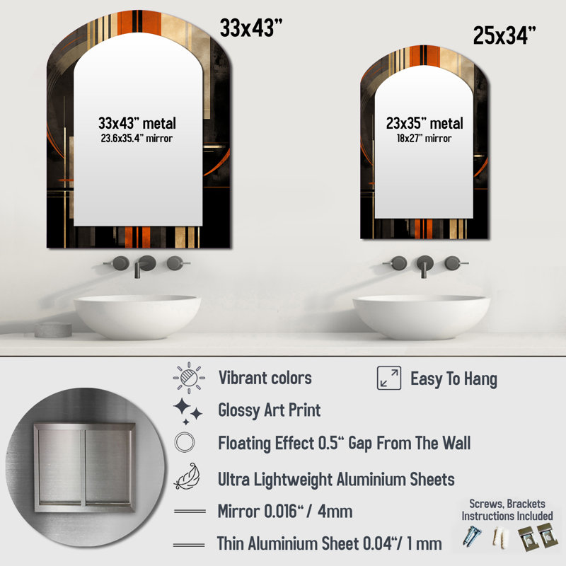 Vecteurs orange et gris I - miroir mural orange, 34 po x 25 po