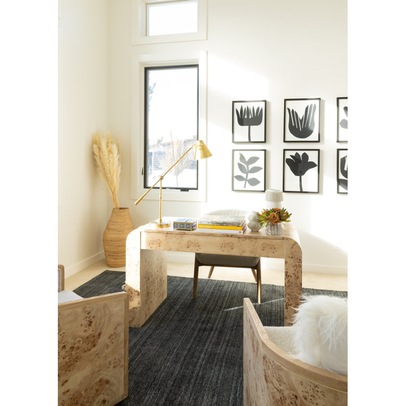 Brea 54'' Writing Desk – Curved Toasted Burl Wood, Modern Sculptural Design, Brown