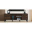 Console Mid-Century pour téléviseur de 70 po et support fonctionnel de 63 po au fini brun foncé, style avec tablettes ouvertes, élégant