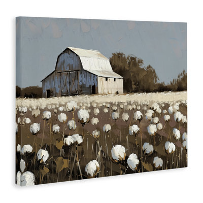 Illustration de toile de grange dans un champ de coton, design par Arlington Prints