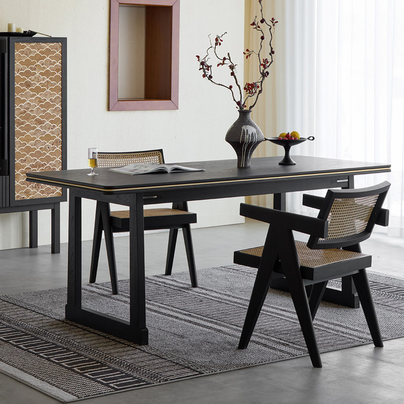 Bureau rectangulaire pratique en bois massif noir, 29.52" H x 62.99" W x 31.49" D