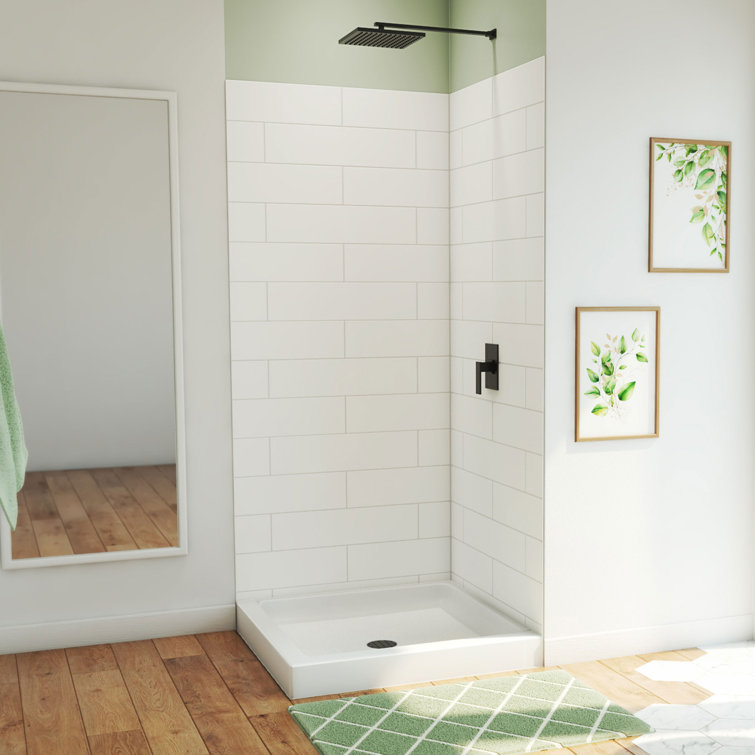 DreamLine DreamStone 36 in. D x 36 in. W Base and Wall Kit in White Modern Subway Pattern