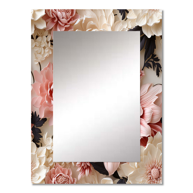 Anniejane Pink And White Delicate Peony Blooming Collage - Floral Large Wall Mirror, Floral Decorative Mirror, Printed Metal Art