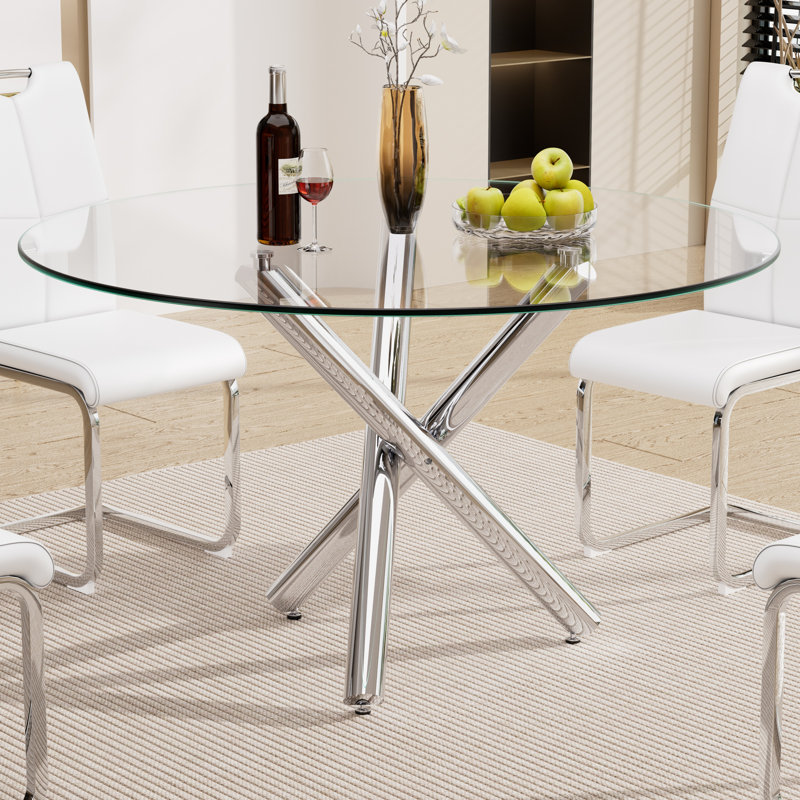 Table de salle à manger Kaizlyn Modern, Argent argent, 29,52 po H x 47,2 po L x 47,2 po l
