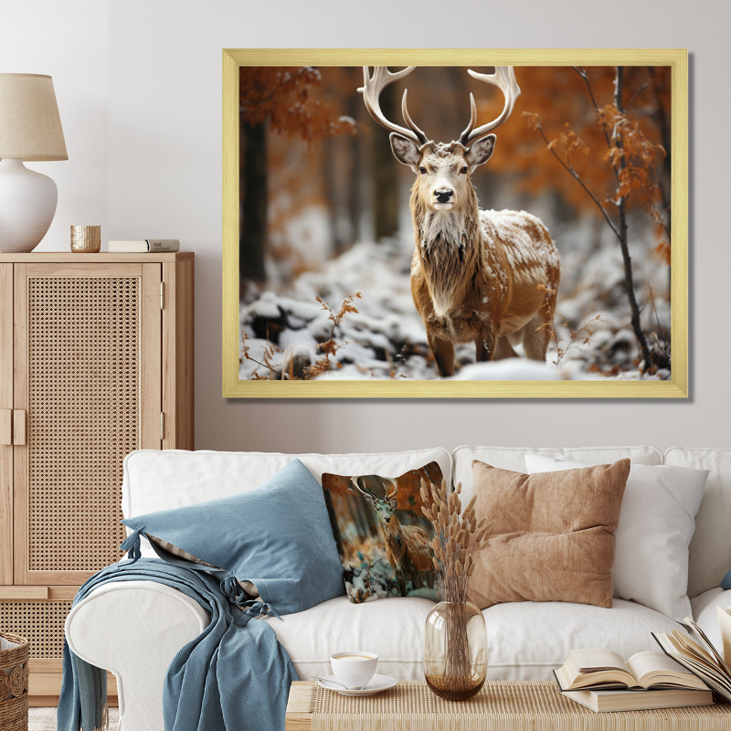 Deer Graceful Deer sur toile, H 12 po x l 20 po x P 1 po, Cadre doré à une seule photo