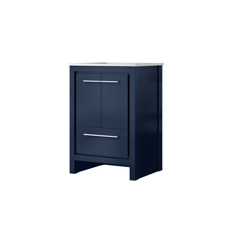 Lafarre 24 in W x 20 in D Rustic Acacia Bath Vanity, White Cultured Marble, Navy Blue