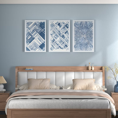 Motif géométrique abstrait bleu, impression sur toile, ensemble de 3