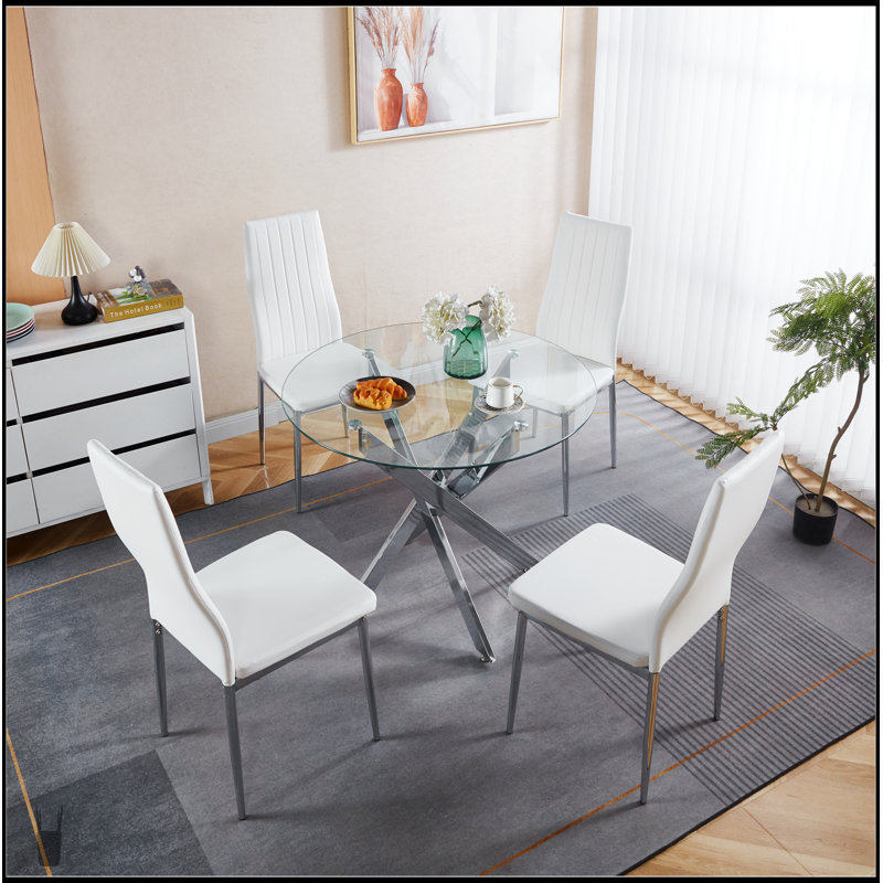 Ensemble de salle à manger de style Mid-Century avec pieds en métal, pour 4 à 6 personnes et table basse, Argent argent