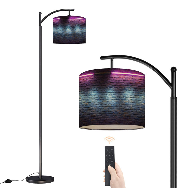 Lampe sur pied à arc avec abat-jour ajustable Lampe sur pied néon moderne et futuriste en briques murales avec 3 ampoules à intensité variable et interrupteur au pied pour la chambre à coucher