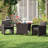 3 Pcs Wicker Bistro Set Balcony Furniture Set With Tempered Glass Dining Table