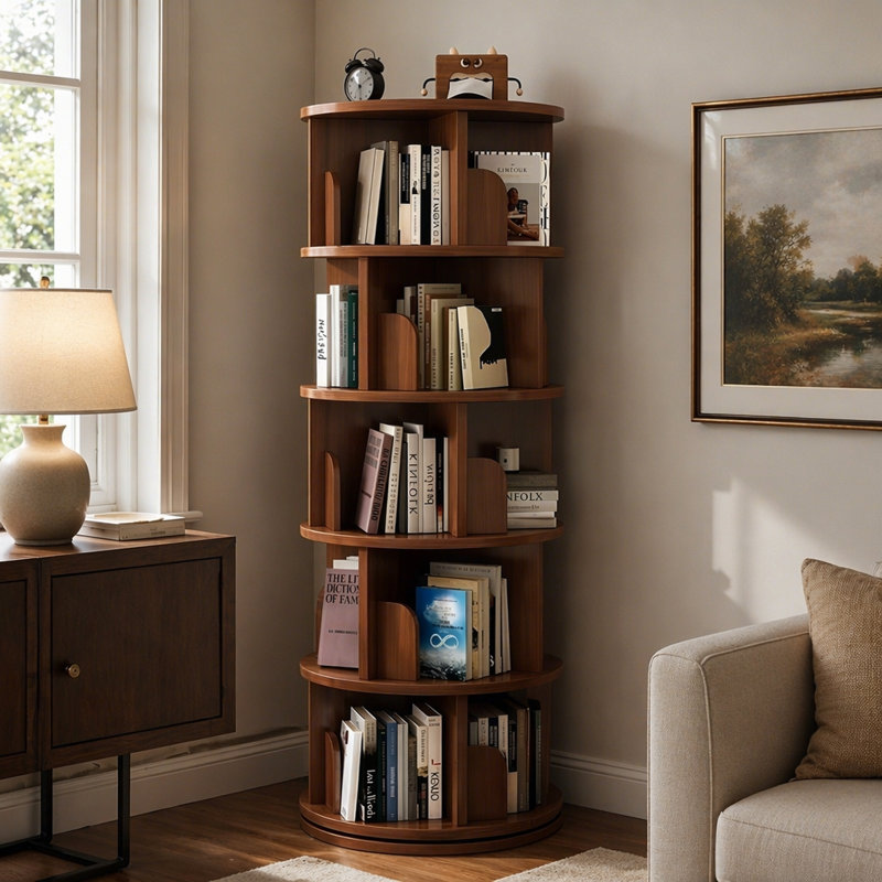 5-Tier 360° Rotating Bookshelf Tower - Space-Saving Round Spinning Display Shelf for Bedroom, Living Room, Home & Office