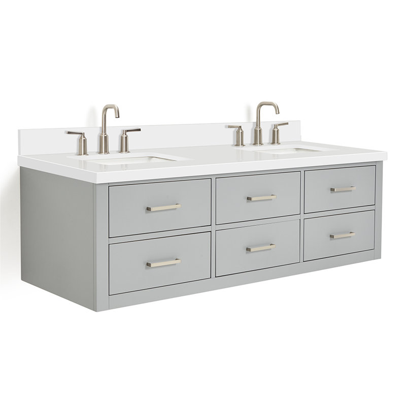73'' W Double Vanity, Brushed Nickel, White, 61"