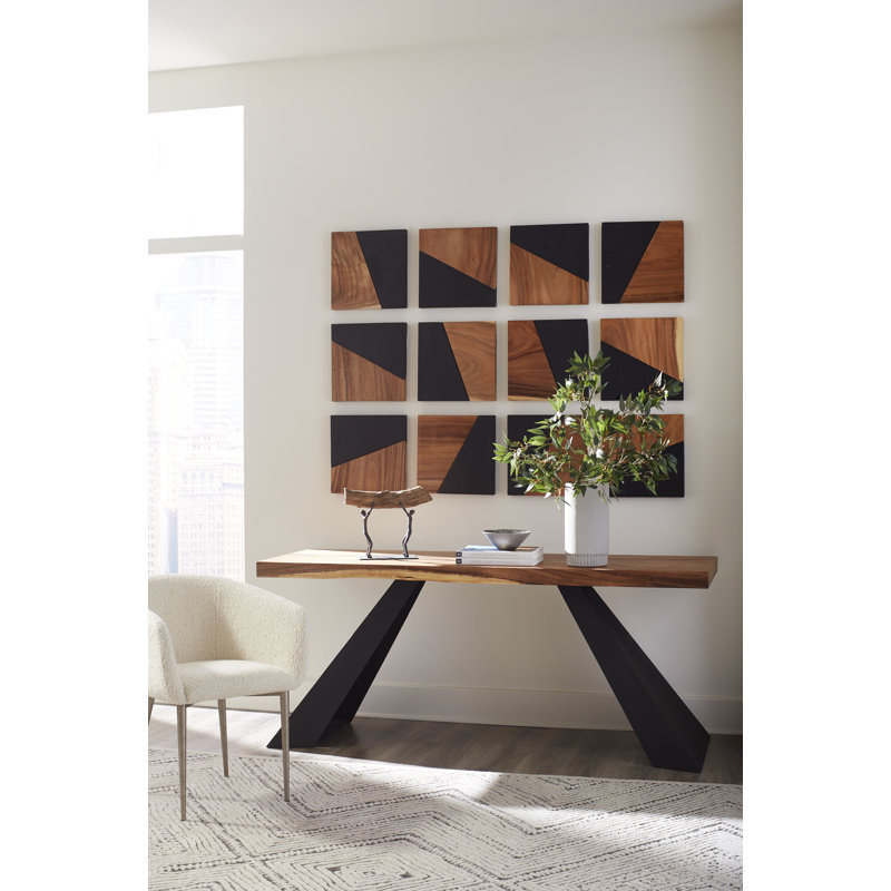Tapered Natural Wood 72" Console Table with Black Metal Legs