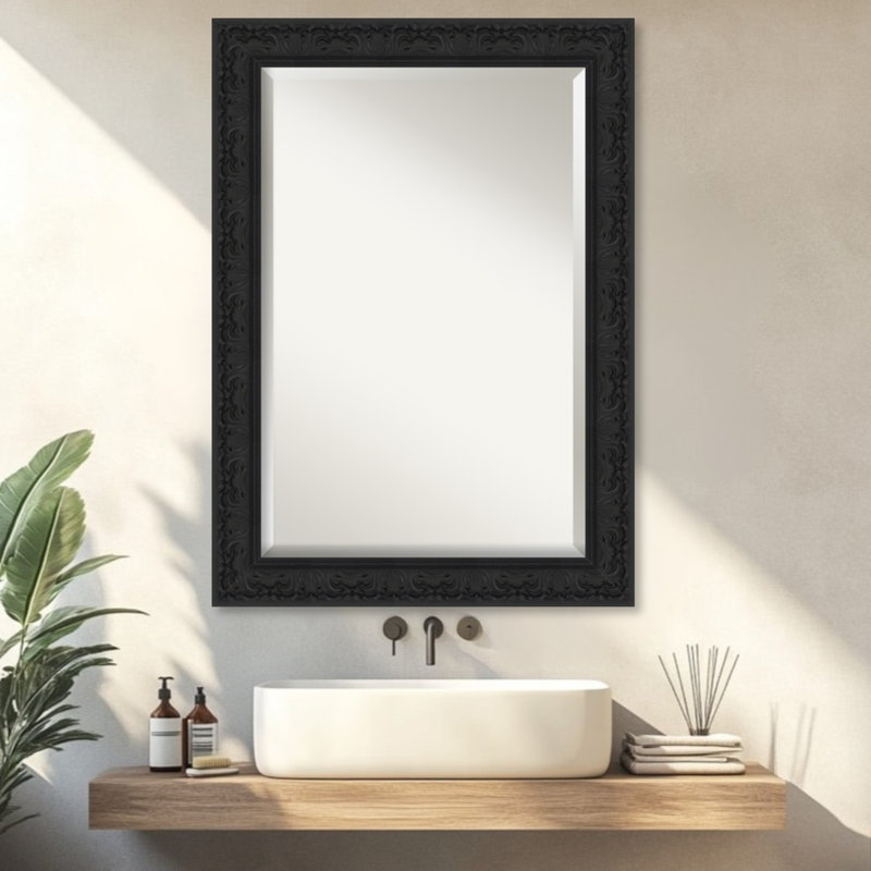 Miroir mural de salle de bain Luxe, 26,75 po x 22,75 po, Noir