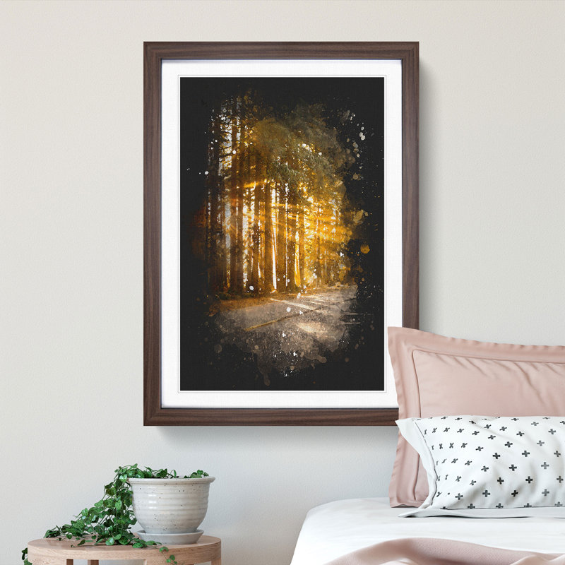 'Sunlight Through the Forest' - Picture Frame Graphic Art Print, 63cm H x 45cm W x 2cm D, Walnut Framed