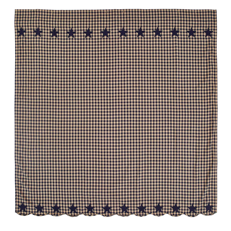 Rideau de douche simple à carreaux 100% coton Star, Bleu marine