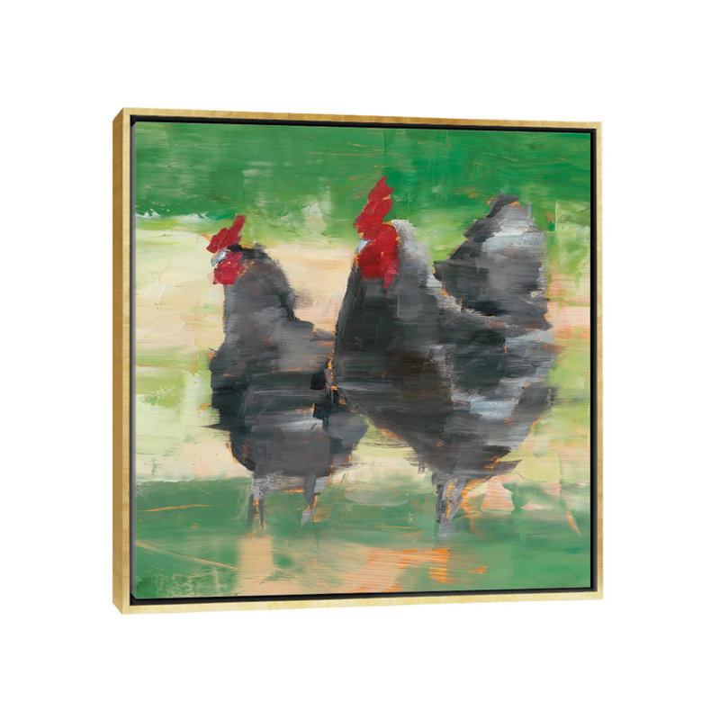 « Black Rooster & Hen II » par Ethan Harper, reproduction d’art, H 37 po x l 37 po x P 1,5 po, Toile encadrée d'or