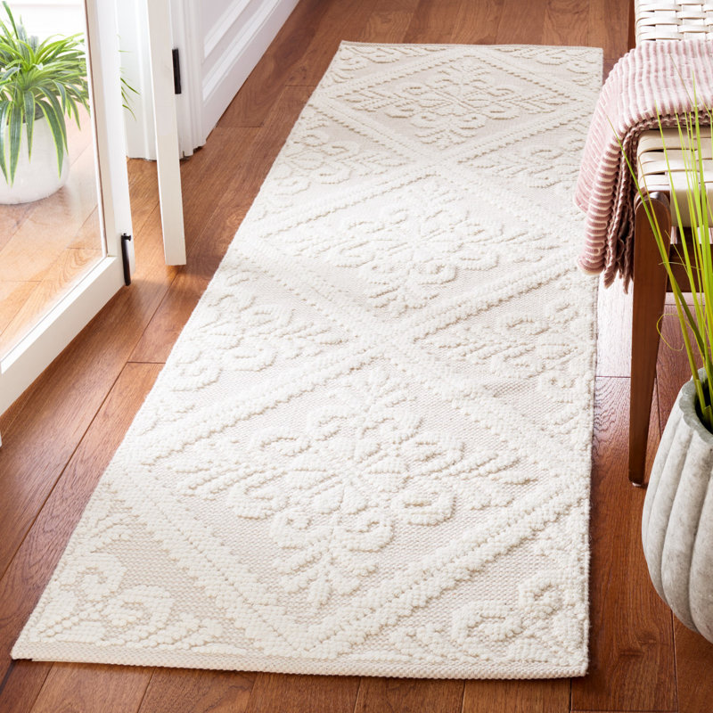 Tapis ivoire en laine / coton touffeté à la main Sharene, Tapis de couloir 2 pi 3 po x 8 pi