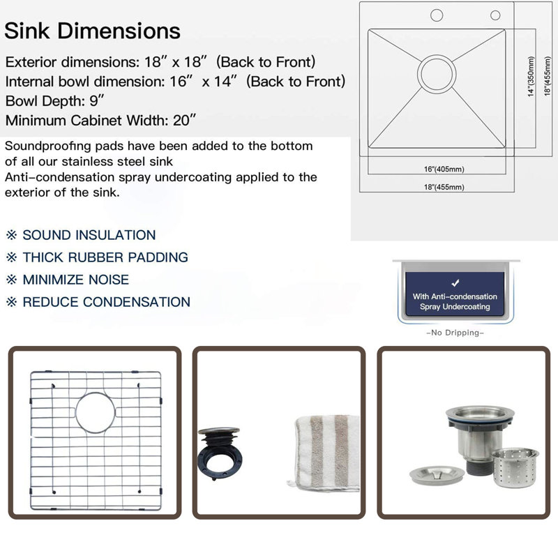 18'' L Drop-In Single Bowl Stainless Steel Kitchen Sink