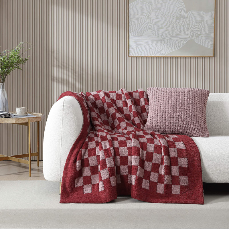 Checkerboard Knitted Throw Blanket, Midnight/Clear White Checkered