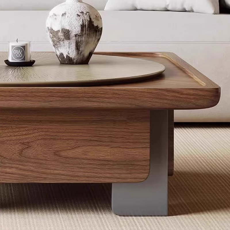 Table basse carrée en bois massif noyer, 13.39" H x 39.37" W x 39.37" D, Noyer / gris