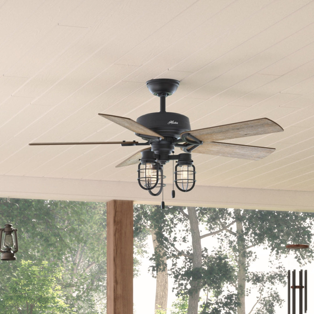 52" Starklake 5 - Blade Outdoor Standard Ceiling Fan with Pull Chain and Light Kit Included Hunter Fan 