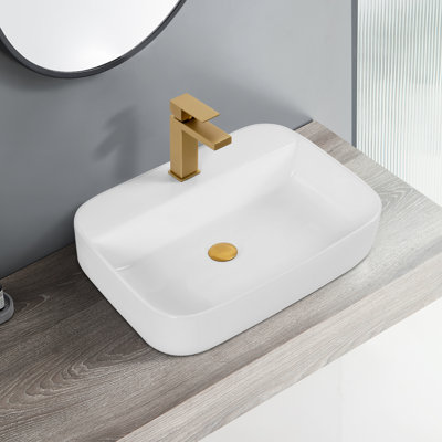 Lavabo de comptoir en céramique blanche - aux taches et à la décoloration du lavabo blanc, avec un extérieur brillant
