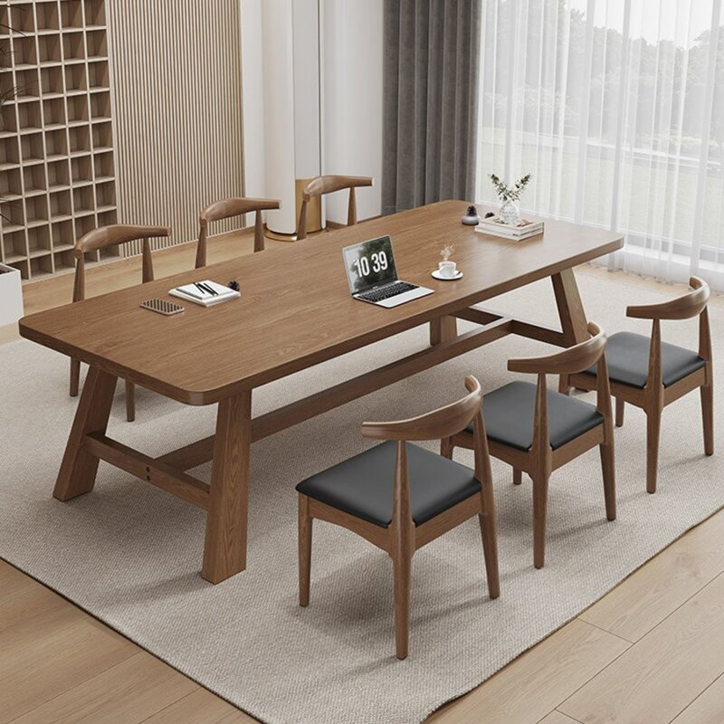 Bureau rectangulaire brun en bois massif, H 29,53 po x l 78,74 po x P 31,5 po