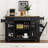 Fluted Kitchen Island With Trash Can Storage Cabinet, Power Outlet, Internal Storage Rack, Rolling Kitchen Islands On 5 Wheels With 3 Drawer, 3 Open Side Racks For 10 Gallon Garbage Bin, Black-729281017