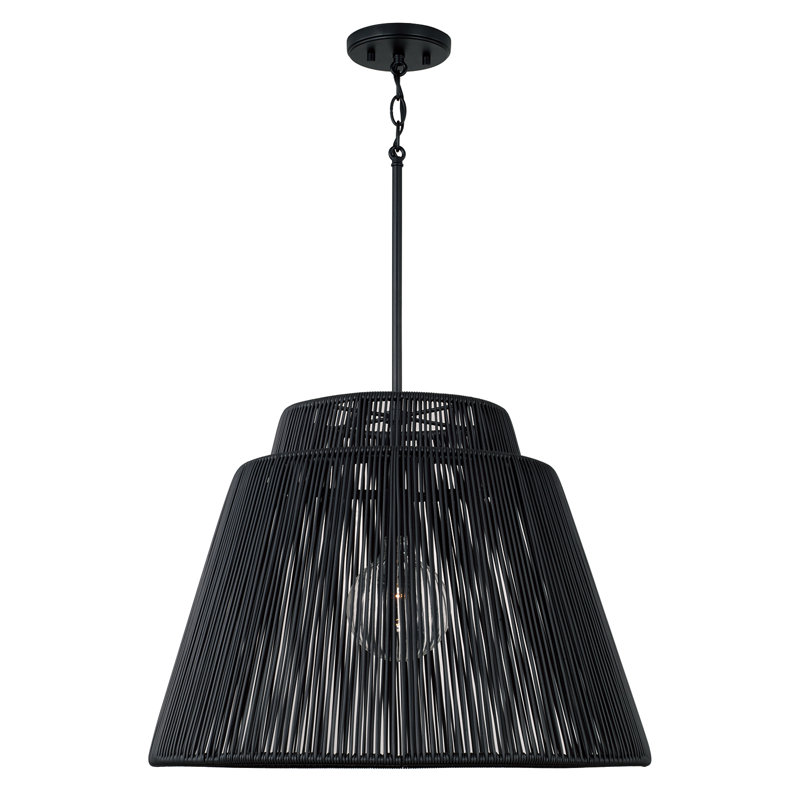 23" W x 17" H 1-Light Indoor Outdoor Pendant in Matte Black and Hand-wrapped Onyx Black Resin Rope, Oynx and Black