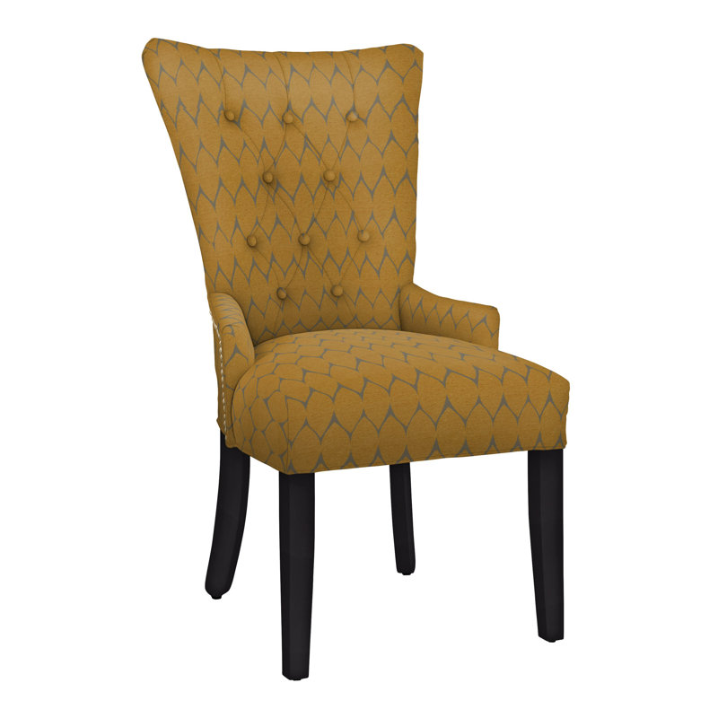 Upholstered Dining Chair, Black Satin, Brass, 5626-232
