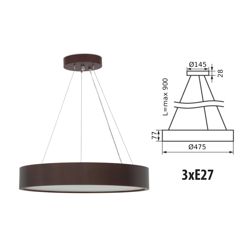 Angelicamarie 3 - Light Drum Pendant, Venge 