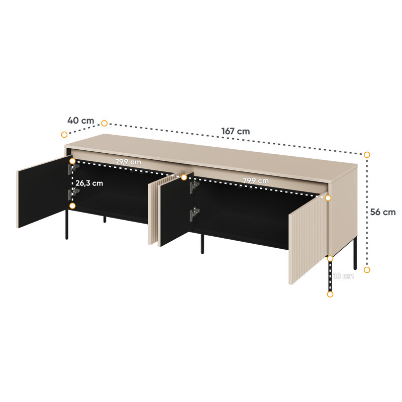 Alterizio Unfinished TV Stand, Sand Beige/Black, 167cm W