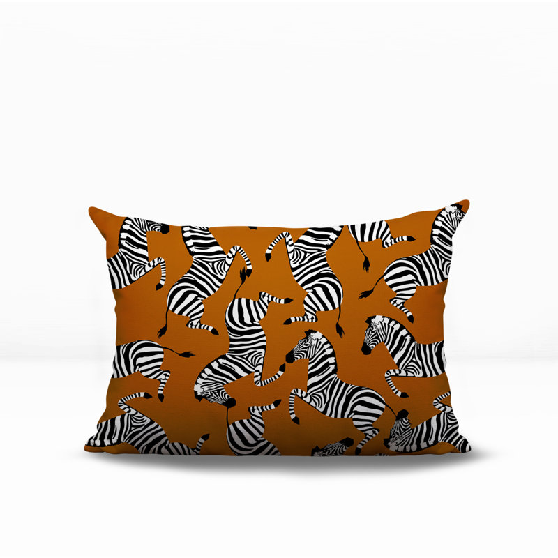 Oreiller rectangulaire réversible intérieur / extérieur Kiji Zebra, Orange, H 18 po x l 25 po