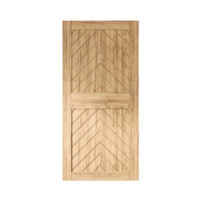 Homacer Fishbone Design 26in x 84in Unfinished & Unassembled Pine Wood Barn Door (Interior Use Only)