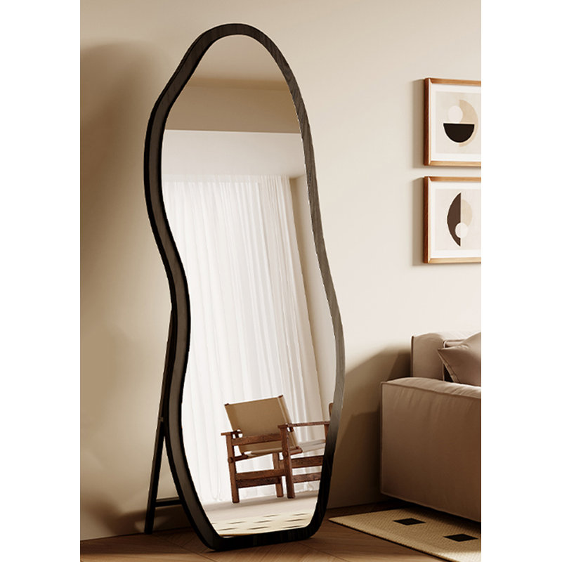 Miroir de plancher mural de style français rétro irrégulier avec vue sur toute la longueur, 62,99 po x 23,62 po