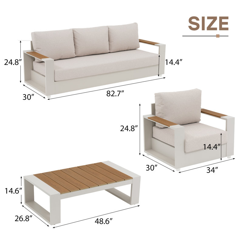 Ensemble de conversation avec coussins, Blanc, Ensemble de 4 pièces : table, canapé, 2 chaises, Chaise avec accoudoirs