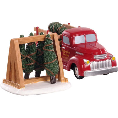 Figurine de livraison de sapin de Noël, scène de transport de sapin dans un village de Noël, décoration de Noël d'hiver