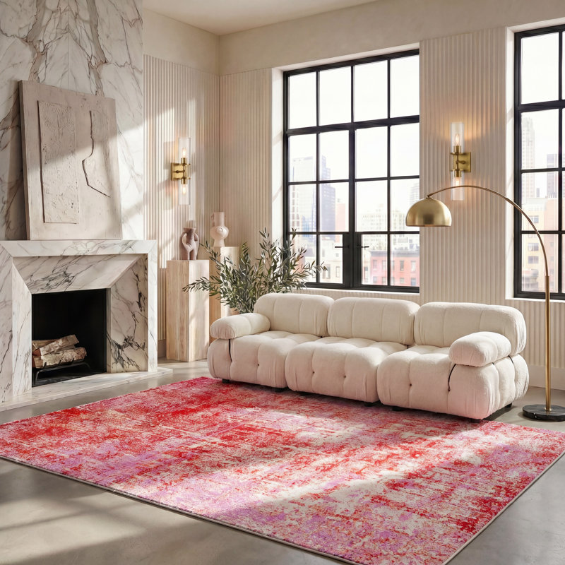 Riebe Abstract Red Area Rug, Rectangle 8' x 10'
