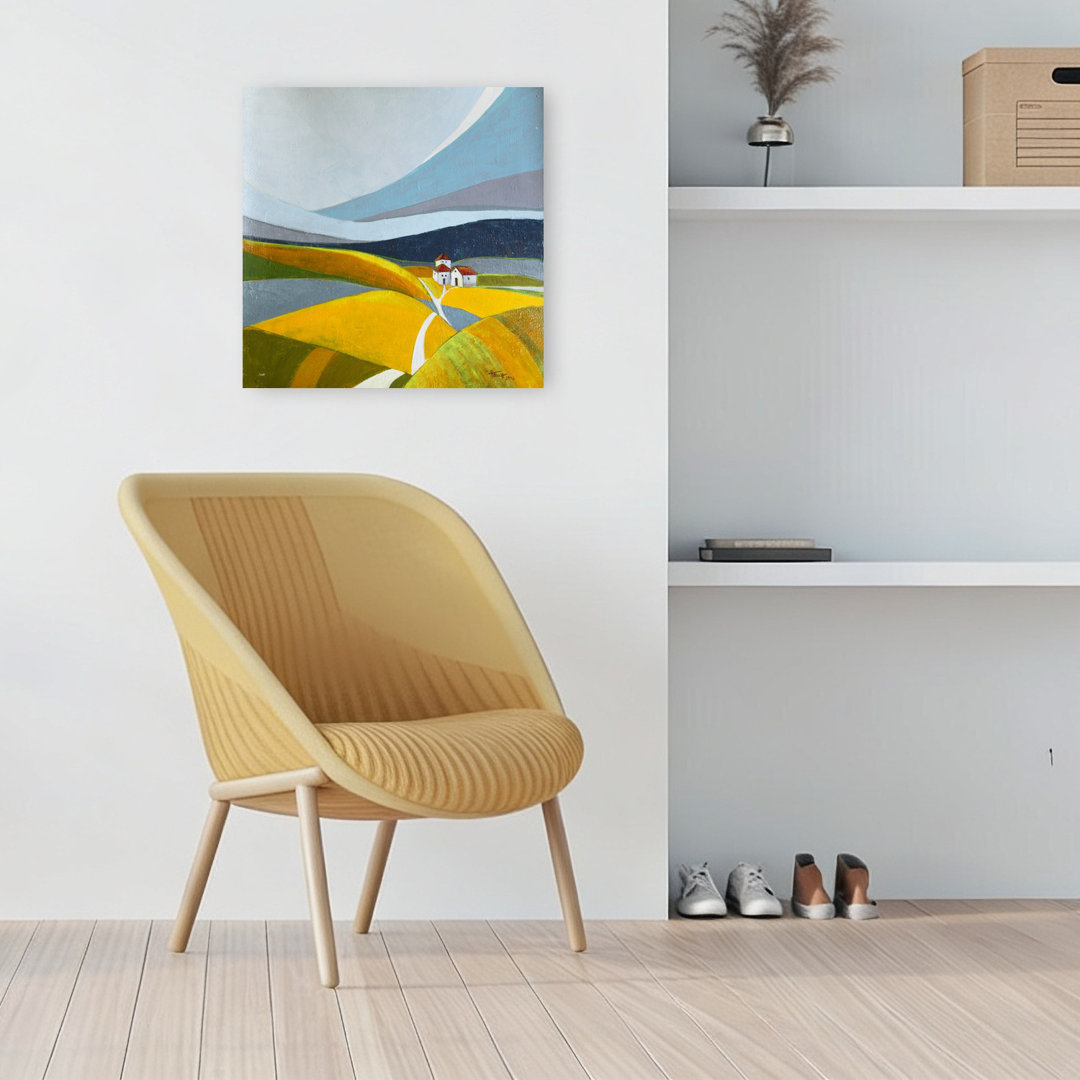 Modern Countryside Village Colorful Modern Peaceful Landscape Nature Wall Art Print