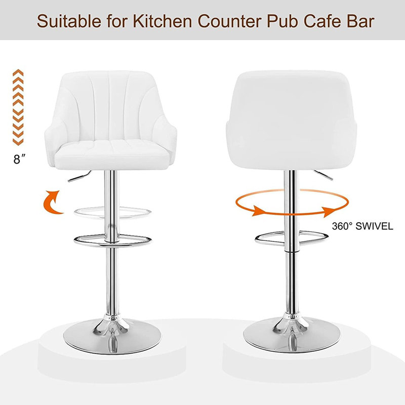 Ensemble de 2 tabourets de bar modernes pivotants à hauteur de comptoir avec dossier et accoudoirs, cuir synthétique, blanc