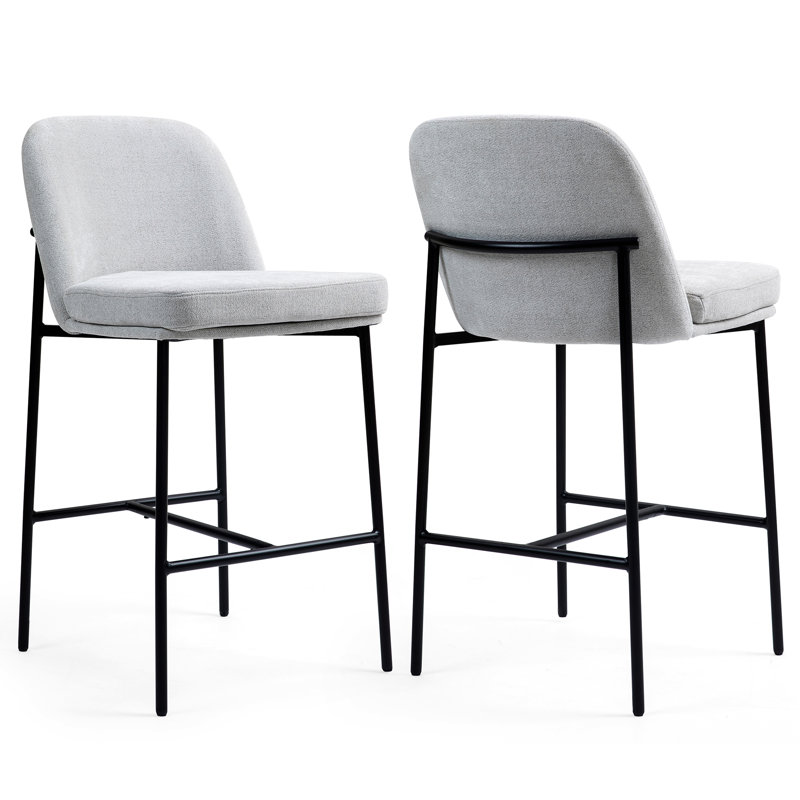Set of 2 Necie Fabric Counter Stool with Metal Legs, Counter Stool (26" Seat Height)