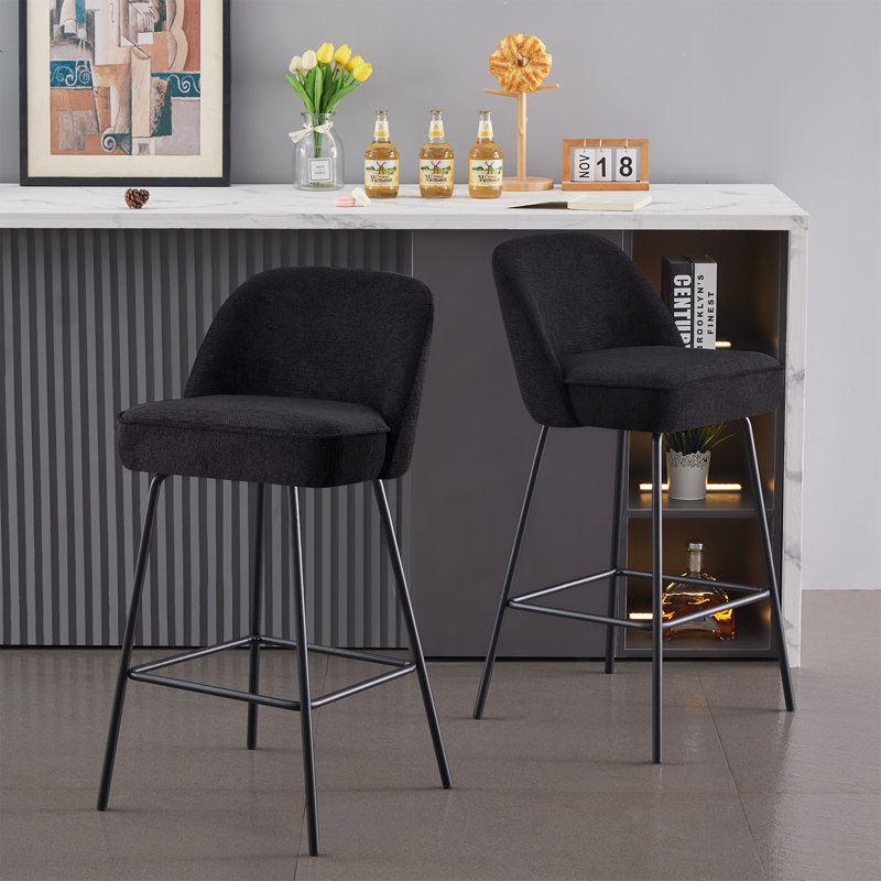 Tabouret de bar rembourré en tissu Kalleigh, Noir
