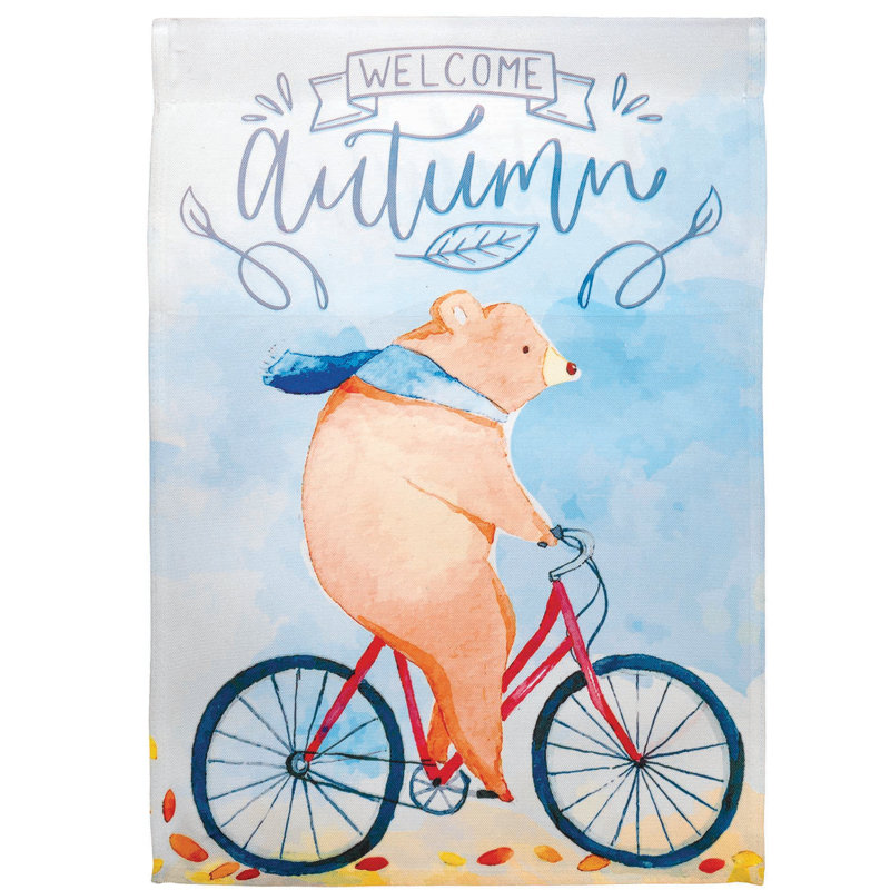 2 côtés en polyester 18 x 13 po welcome automne bear drapeau de jardin