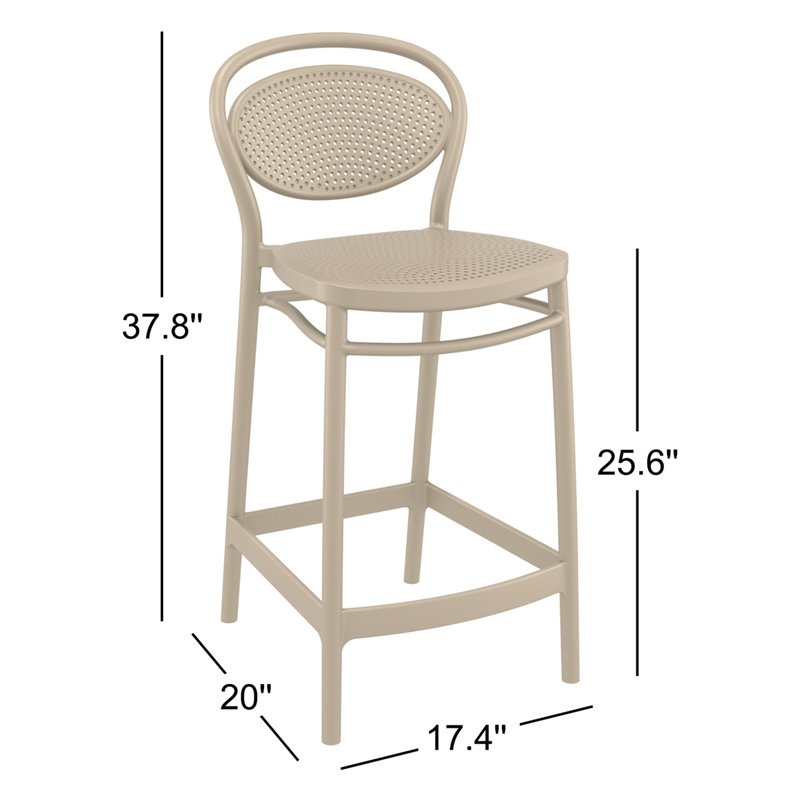 Tabouret de bar pour le patio Farrah, Taupe, Tabouret de comptoir (siège d'une hauteur de 25,6