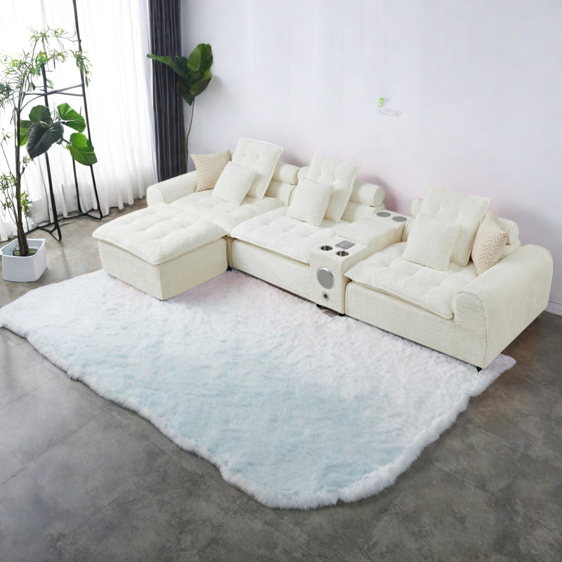Modern Black Boucle Sectionals, 143.2 Inch Oversized L Shaped Deep Seat Sofa, White